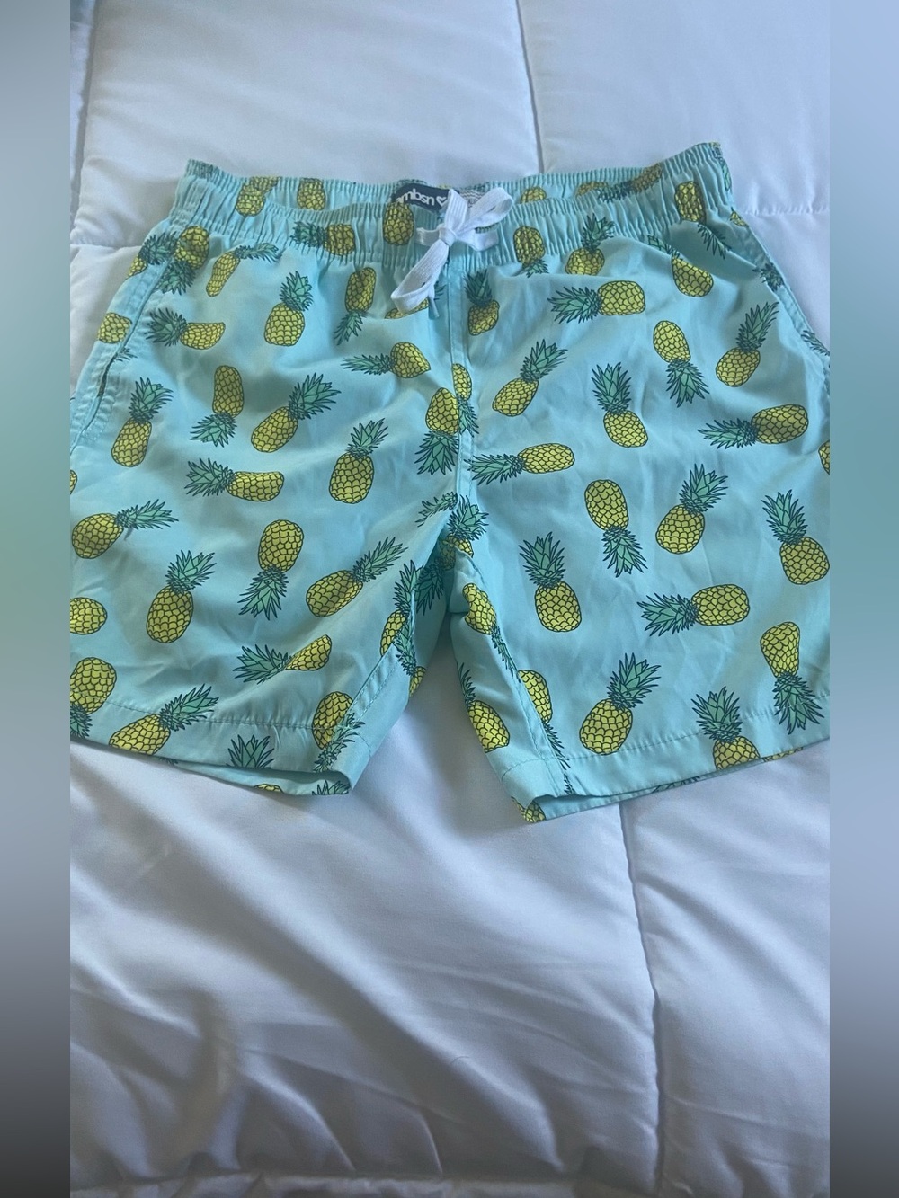 Arnhem Aqua Swim Shorts with Yellow Pineapple Print